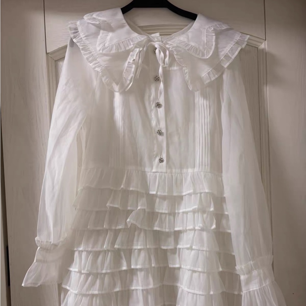 Japanese Kawaii Miu White Princess Balletcore Tiered Layered Ruffle Mini Dress - Picture 6 of 7